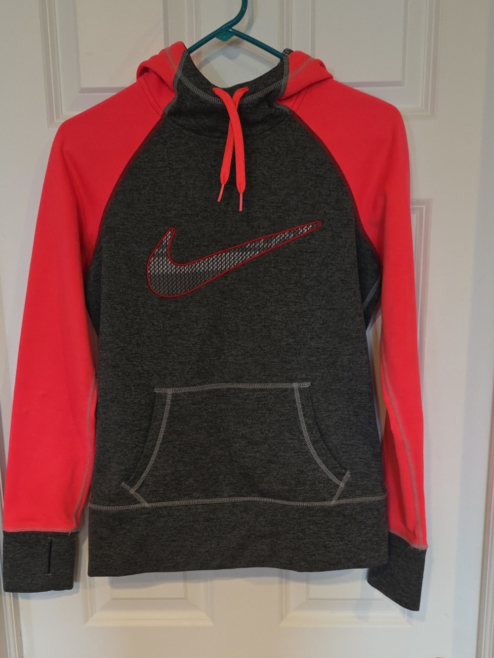 Nike Womans Charcoal Gray & Bright Coral Crewneck Hoodie